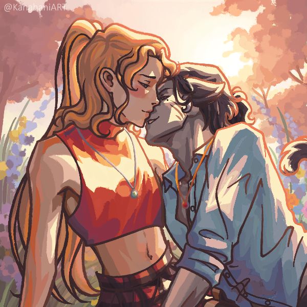 Sev and Lyse kissing in a park
