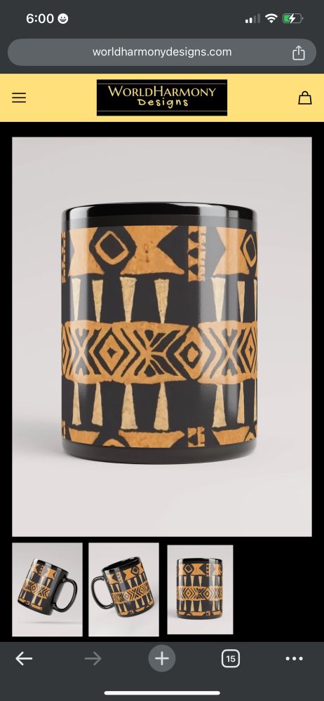 African Mudcloth-inspired pattern - Brown pattern on black mug 