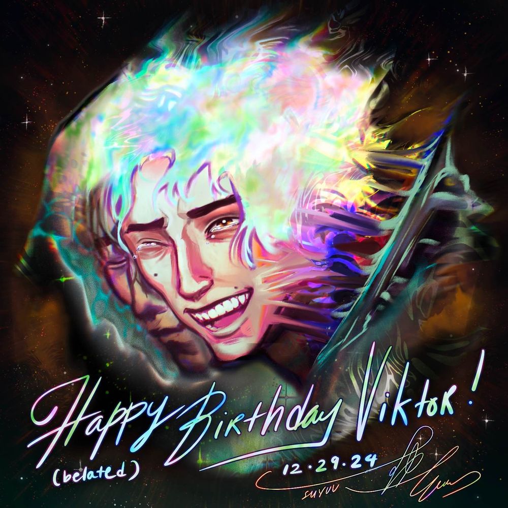 Several version of Viktor splits in grins & smiles