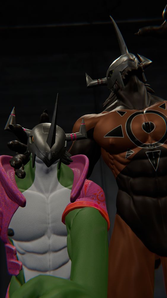 Posing in vrchat with me next to jgl, holding his shoulder