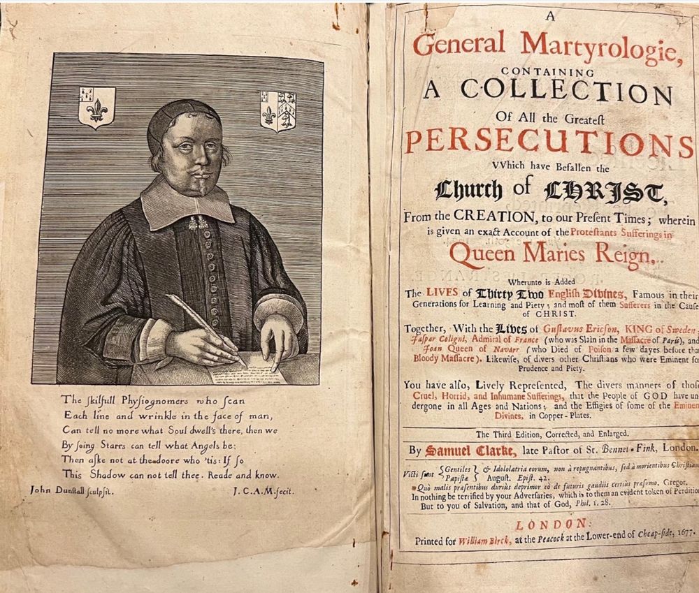 Title page of a book by Samual Clarke. A Generał Martyrologię, published in London, 1677