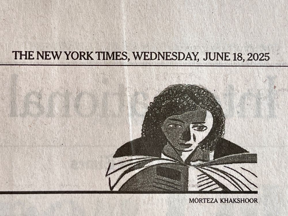 A portrait of a woman with curvy ear length hair reading a newspaper 