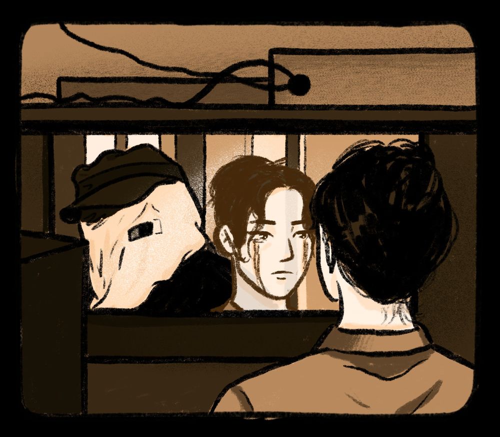 Projectionist Carolyn Funk reflected in a scene from THE ELEPHANT MAN (1980) in an illustration by Maya Scarpa for The Washington Post.
