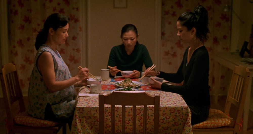 Michelle Krusiec, Joan Chen and Lynn Chen share an awkward dinner in SAVING FACE (2004)