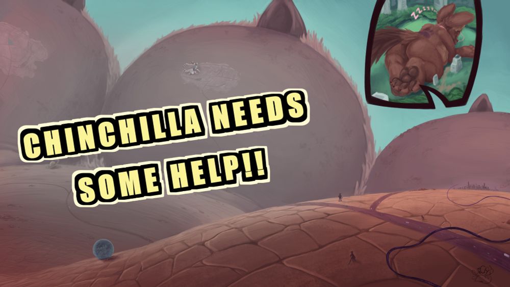 Landscape shot of a massive paw pad belonging to a furry chinchilla kaiju, with text saying 