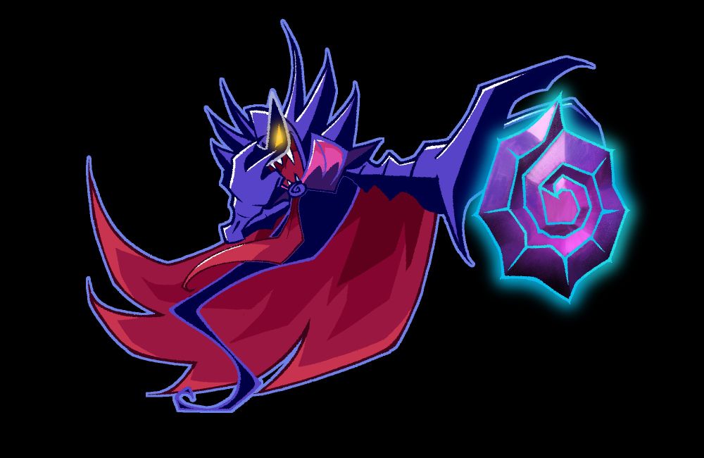 A picture of the character Antasma from "Mario & Luigi: Dream Team".
He is holding an artifact called the Dark Stone while striking a menacing pose.