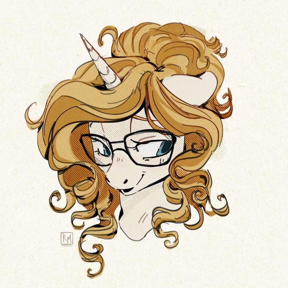 Mlp character, unicorn, curly hair and glasses