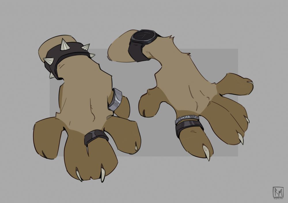 Anthro lion hands with rings, a watch and spiky bracelet 