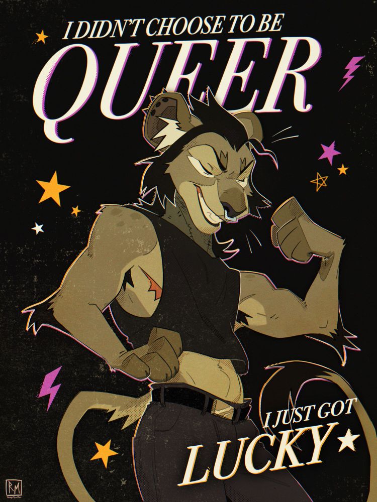 Nonbinary lion in a proud muscle pose