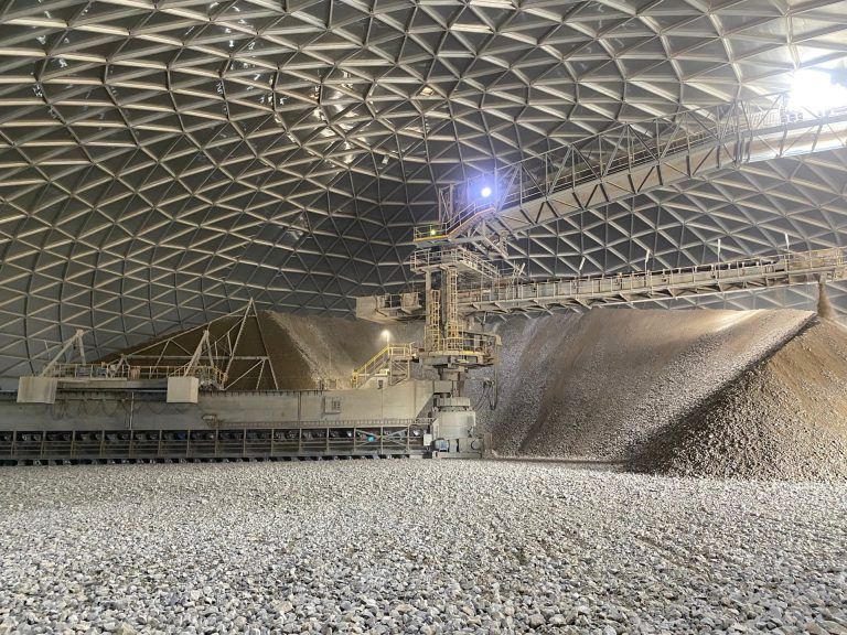 Inside a storeage facility at the cement works. 