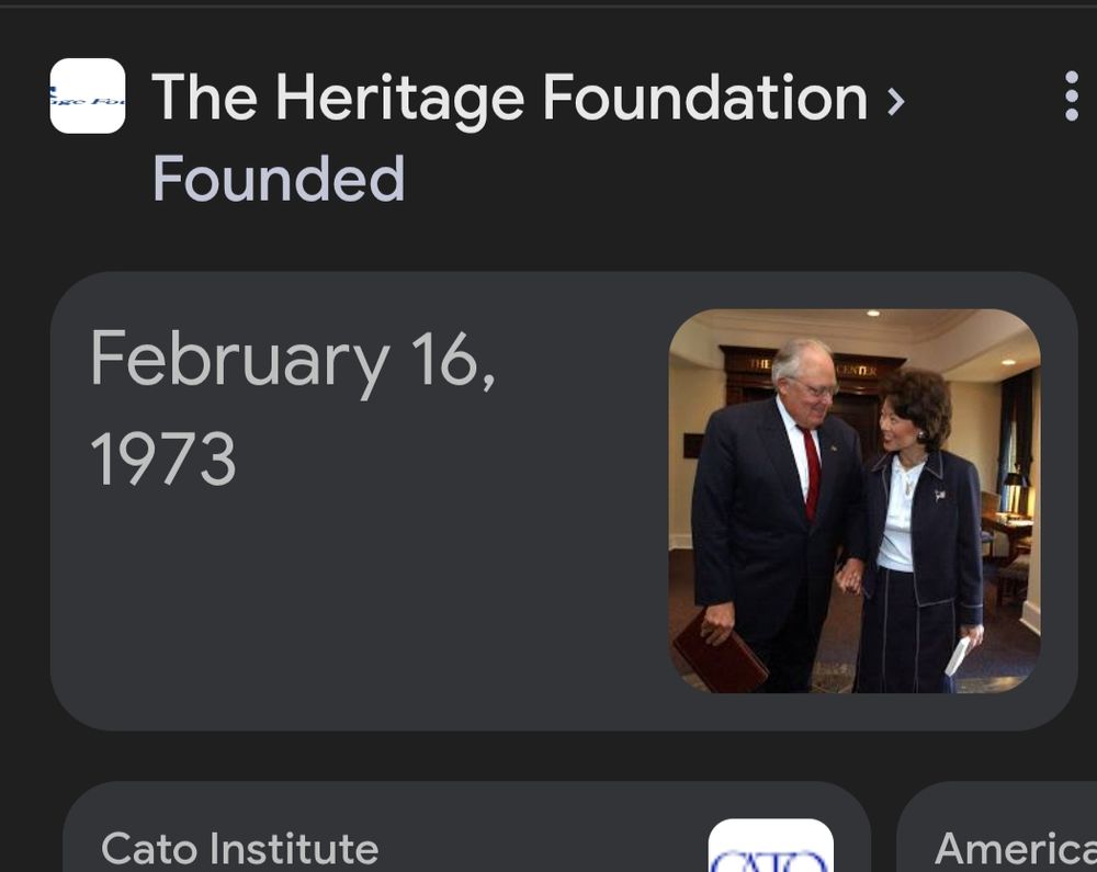 Google search results: Heritage Foundation founded 1973