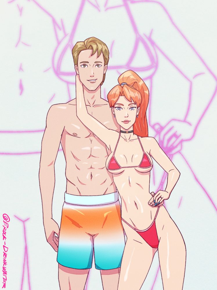 Lance and Skye in their swimsuits