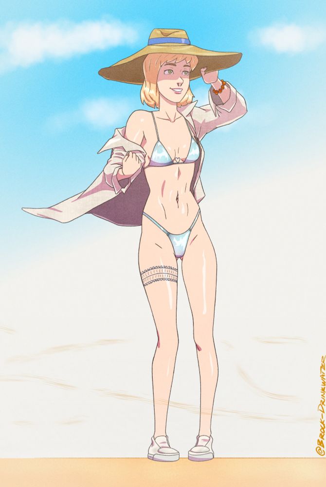 Juliet in a shiny silver chrome bikini