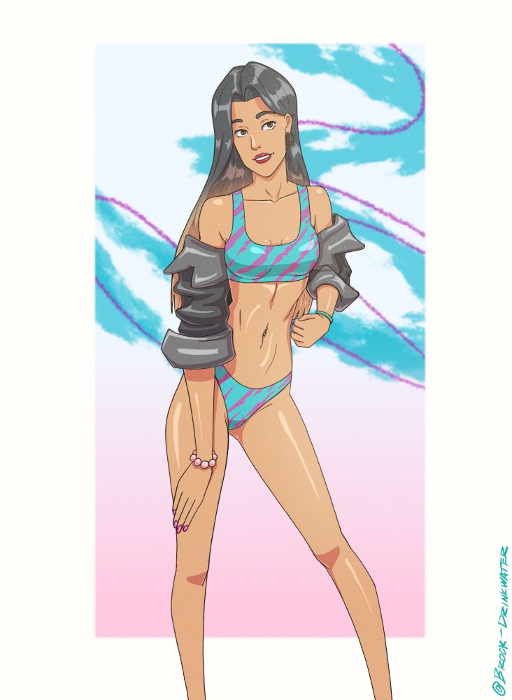 Nia in a 90's inspired tiger stripe bikini