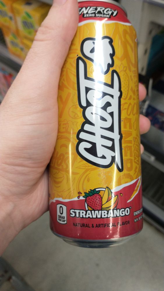 a can of strawbango flavor ghost energy
