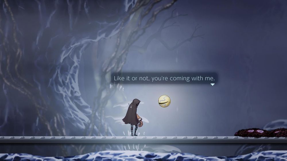 another screenshot of Shadow Labyrinth featuring the PUCK saying "Like it or not, you're coming with me."