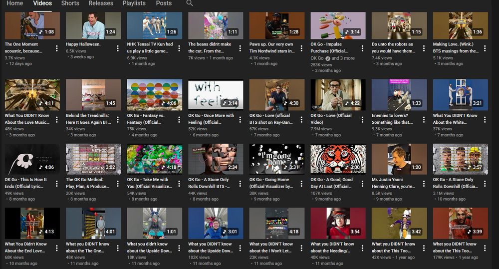 a screenshot of the youtube channel for the band ok go