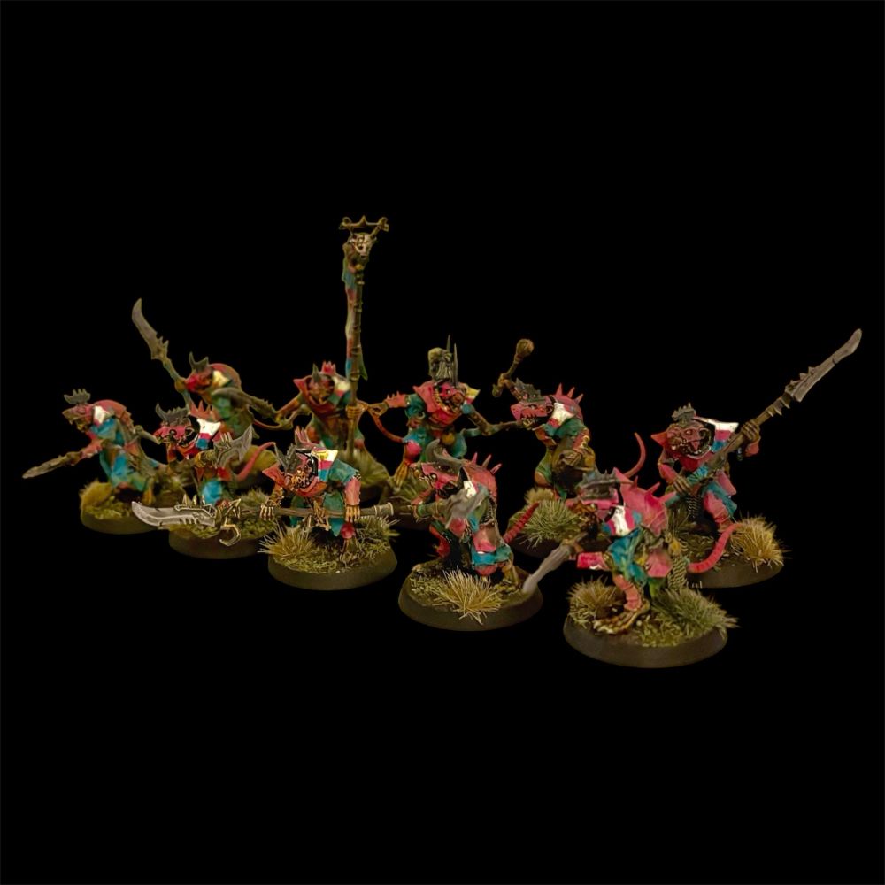 A unit of stormvermin painted up in trans colors.