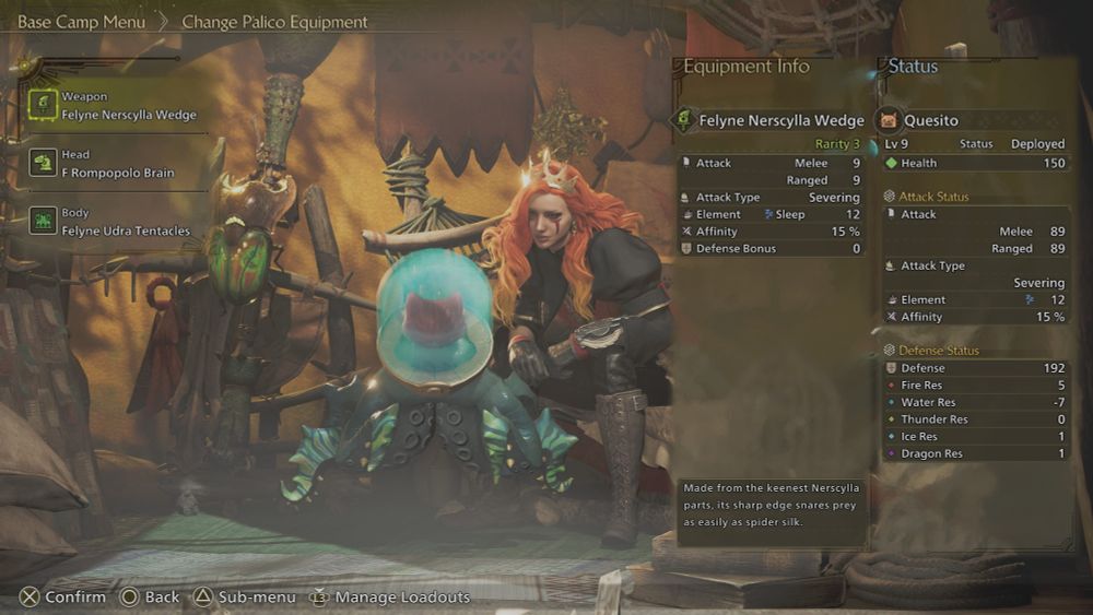 The palico brain in a jar is now attached to an octopus body. 