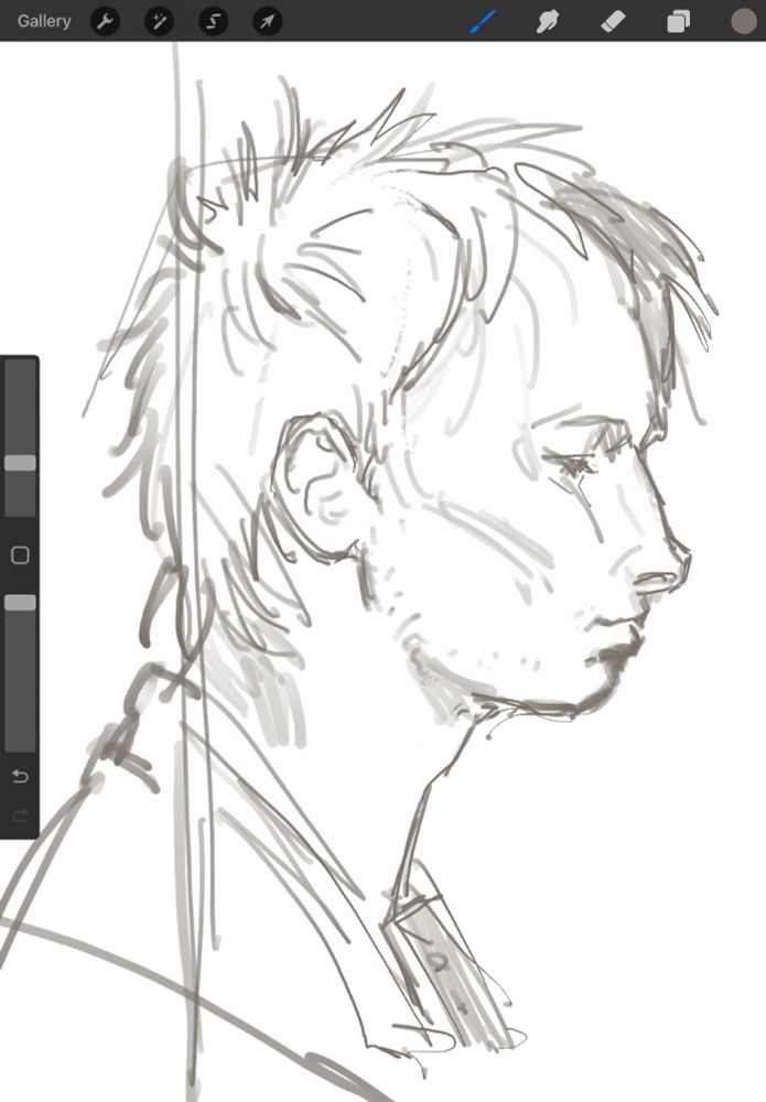 drawing of thom yorke in 2003 he is looking left