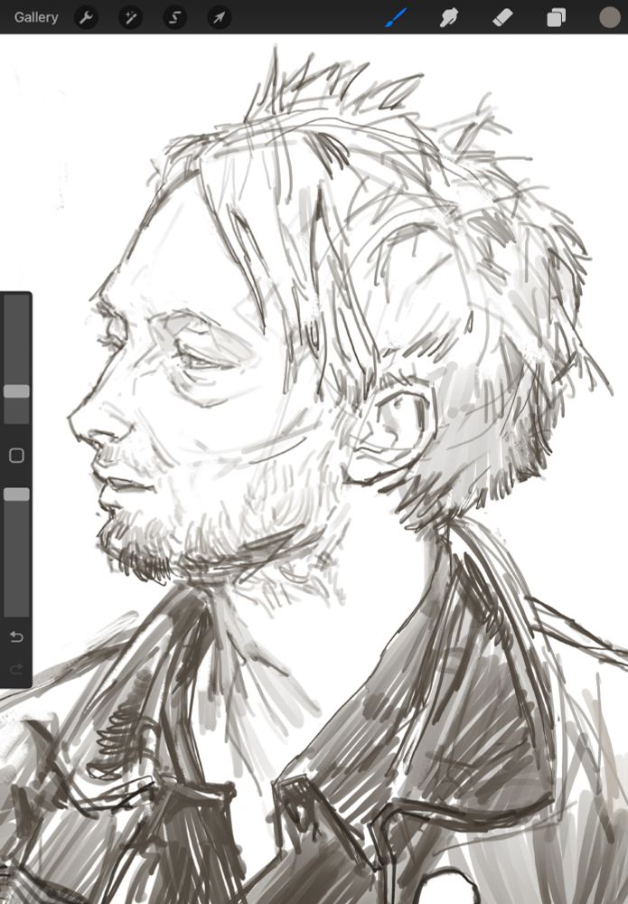 drawing of thom yorke from 2005 he is looking left