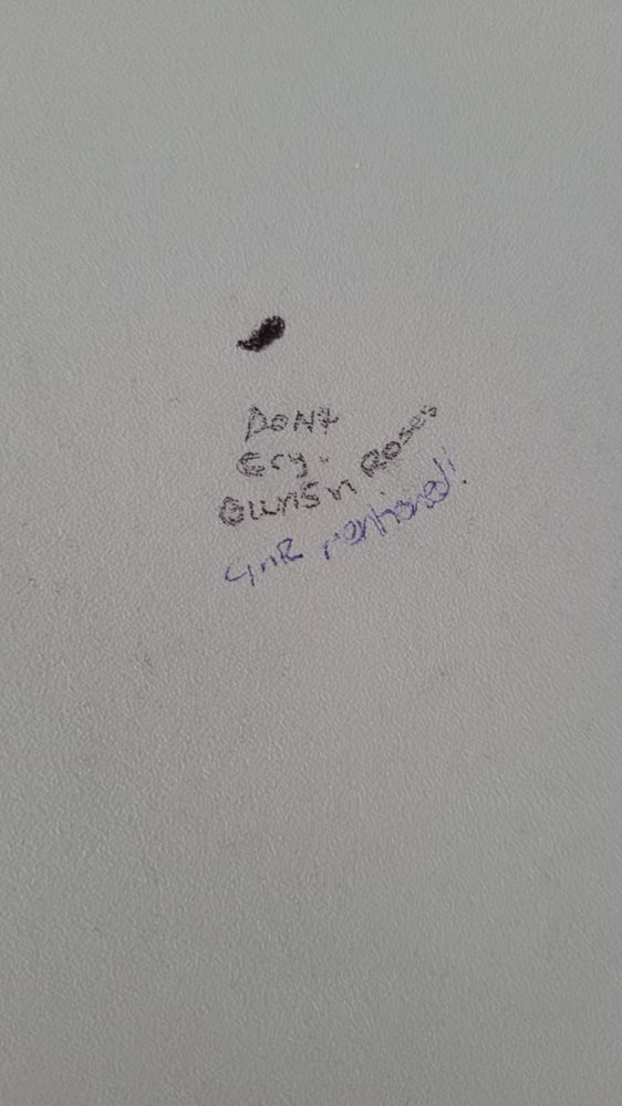 Tiny graffiti on a school wall, poorly written in biro by two artists.
First line: Don’t Cry - Guns n Roses
Second line: GNR mentioned!!