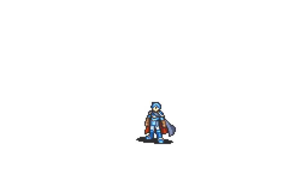 a pixel art of a knight standing in front of a fire coming out of his mouth .