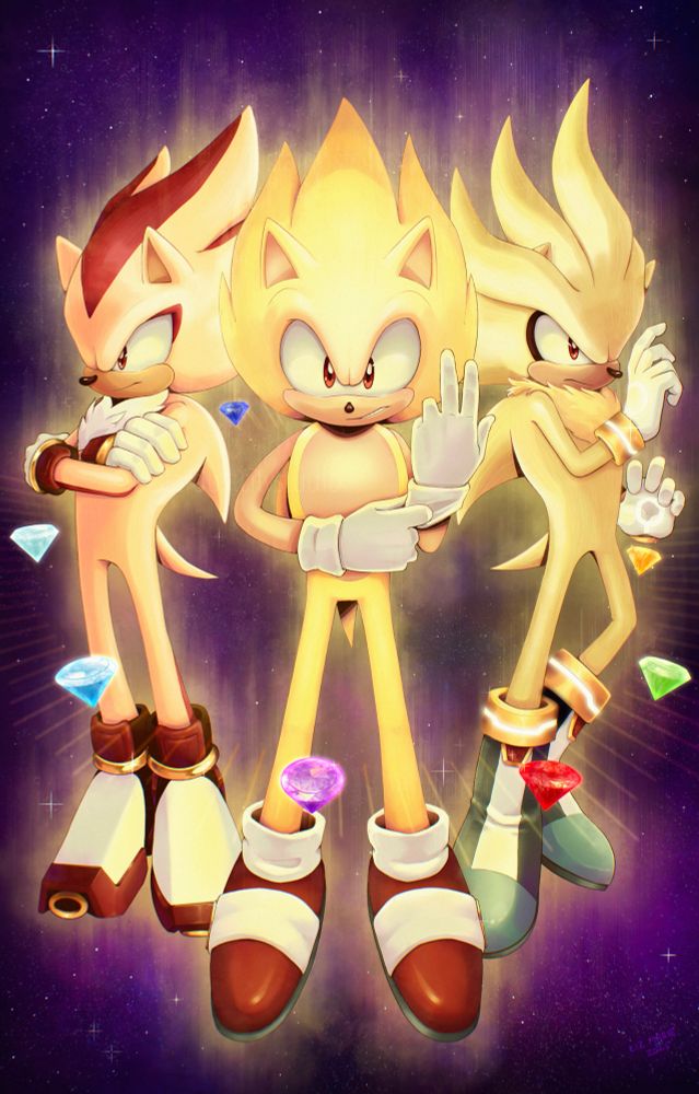 my drawing of super shadow, sonic, and silver from the final boss fight of Sonic the Hedgehog 2006