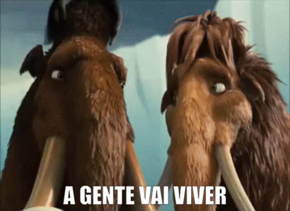 two cartoon mammoths are standing next to each other with the caption a gente vai viver