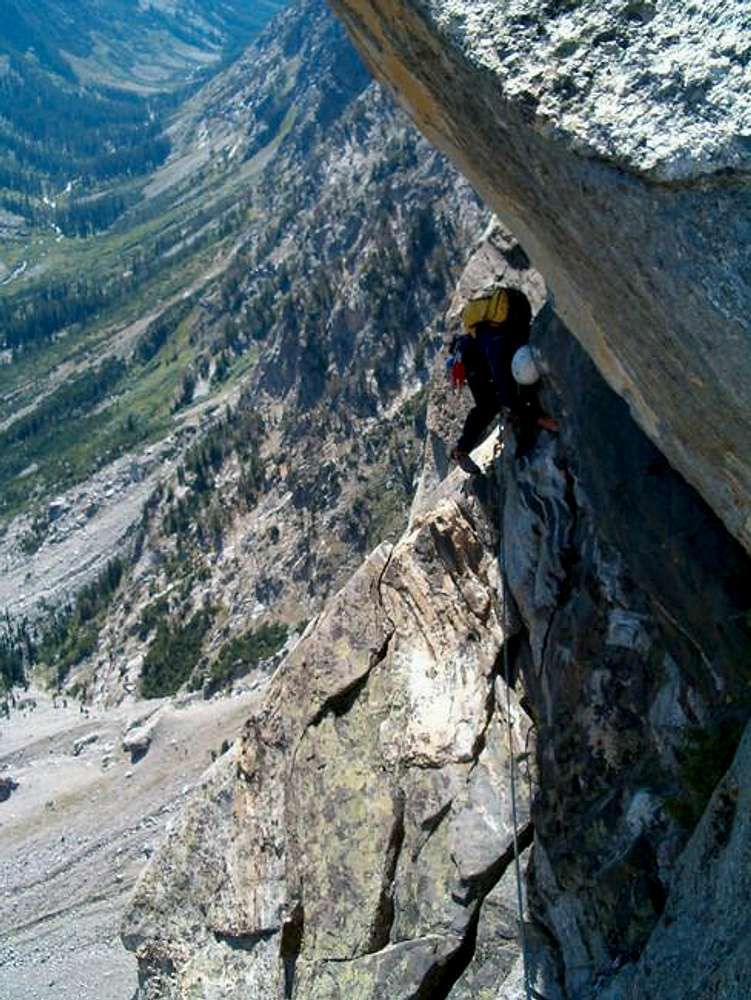 The traverse pitch on the Direct South Buttress of Mount Moran. Teton National Park, Wyoming.