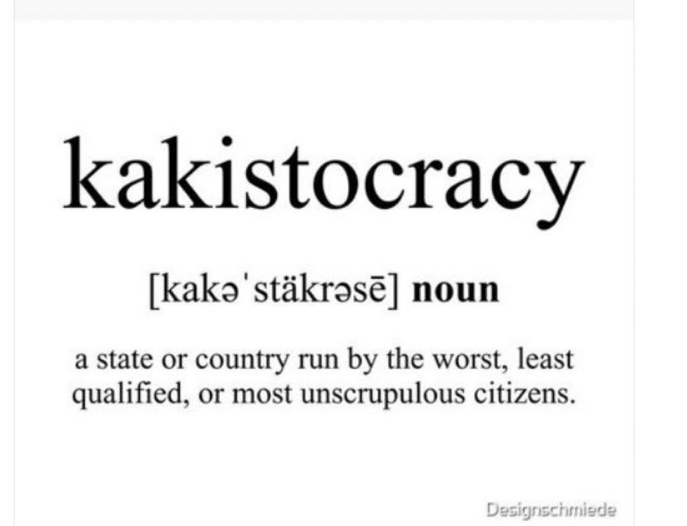 This is the dictionary definition of kakistocracy. Noun; a state or country run by the worst, least qualified, or most unscrupulous citizens. 