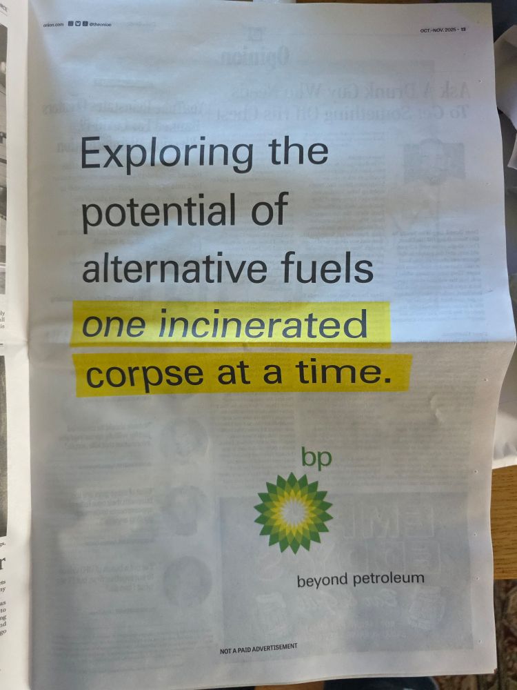 Exploring the potential of alternative fuels one incinerate corpse at a time. BP beyond petroleum 