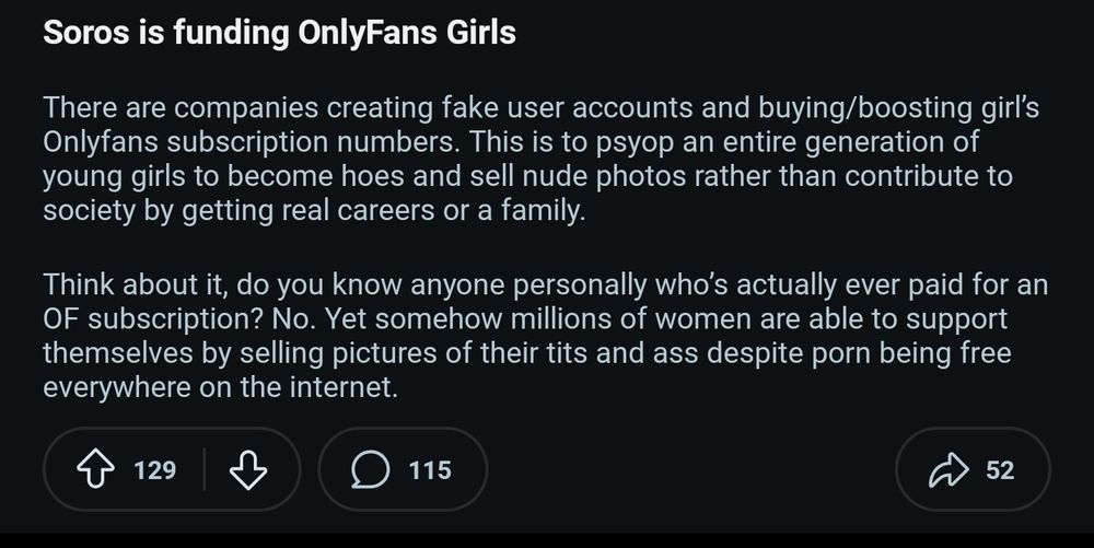 Post claiming George Soros is paying for bots to subscribe to OnlyFans