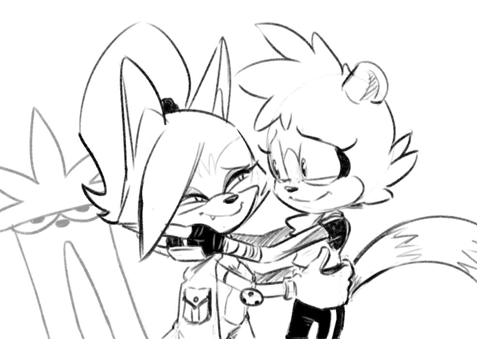 Tangle and Whisper embrace while Silver the Original Timewalker watches.