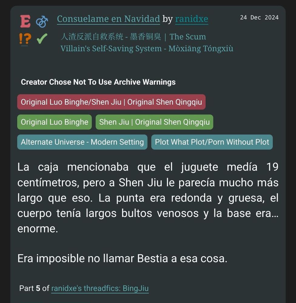 Captura de presentación del fanfic BingJiu en Ao3