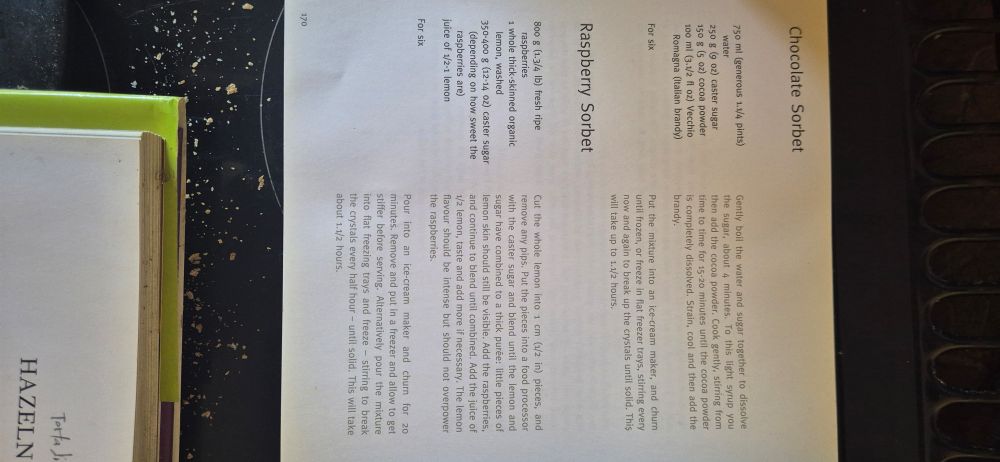 A page from the River Cafe cookbook showing two sorbet recipes
