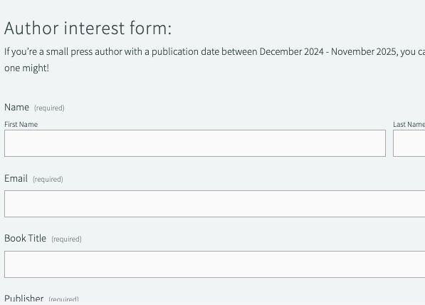 Screenshot of part of the Author interest form on www.miriamgershow.com/100smallpress