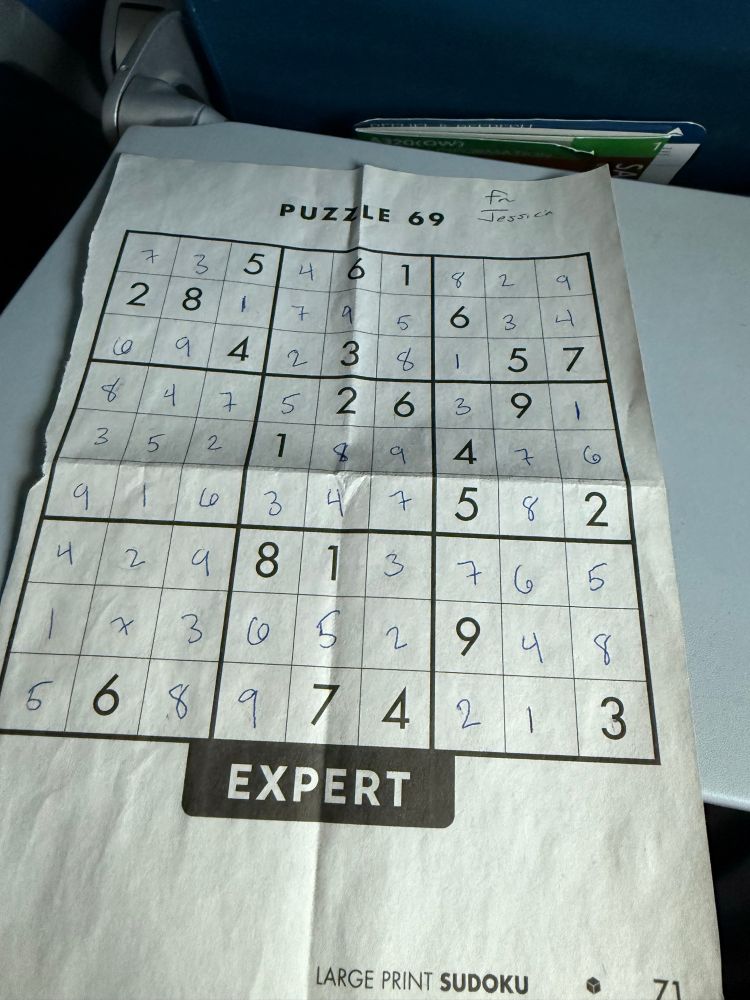 large print sudoku ‘expert’ level, completed 