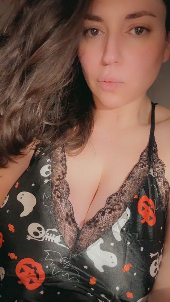 me, tits in black halloween satin 