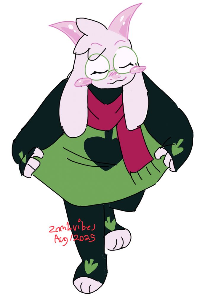 A colored doodle of Ralsei (deltarune) bowing, pulling his cloak.