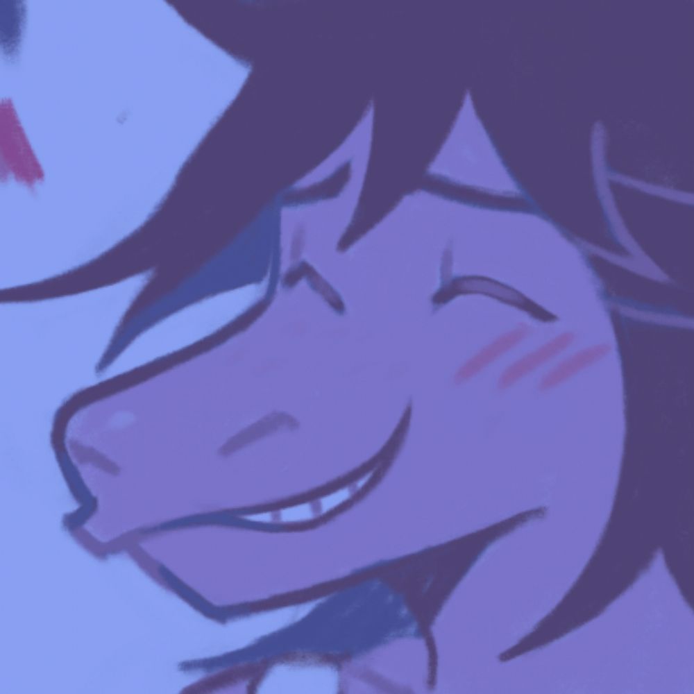 Drawing from 2021 of (beta) Susie (Deltarune) smiling shyly