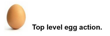 A picture of an egg and the words "Top level egg action."