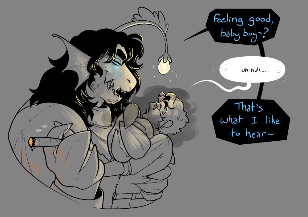 sebastian solace speaks to a male expendable, breathing smoke into their face. he asks "Feeling good, baby boy?" to which the expendable responds "Uh-huh..." and is followed by sebastian saying "Thats what I like to hear~"