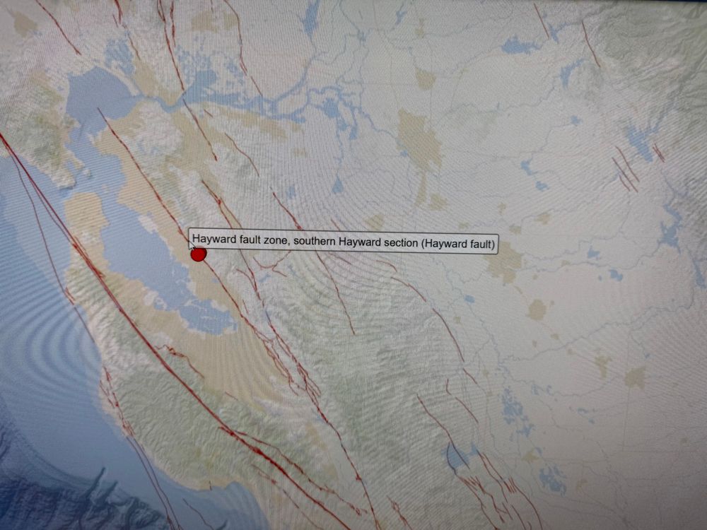 USGS map of Bay Area earthquakes thursday February 13th just before noon PST