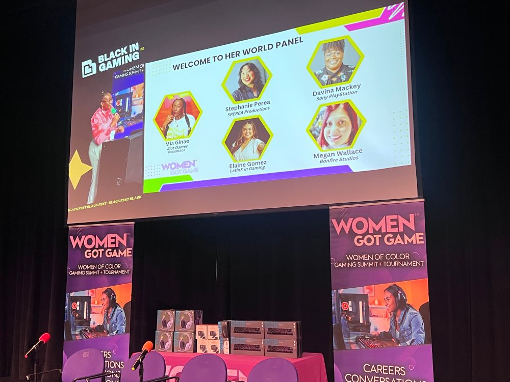 A screen display of panelists for the Welcome to Her World panel.