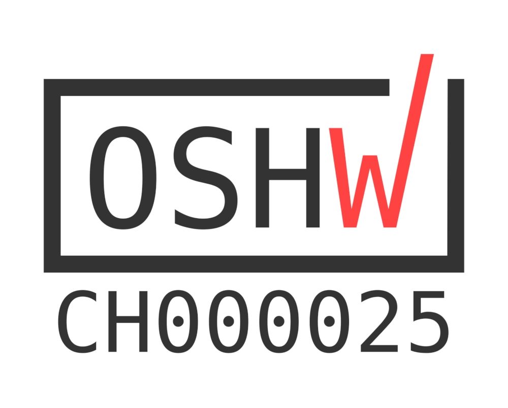 OSHW certification ID CH000025 on a white background with all letters in black except the W in red