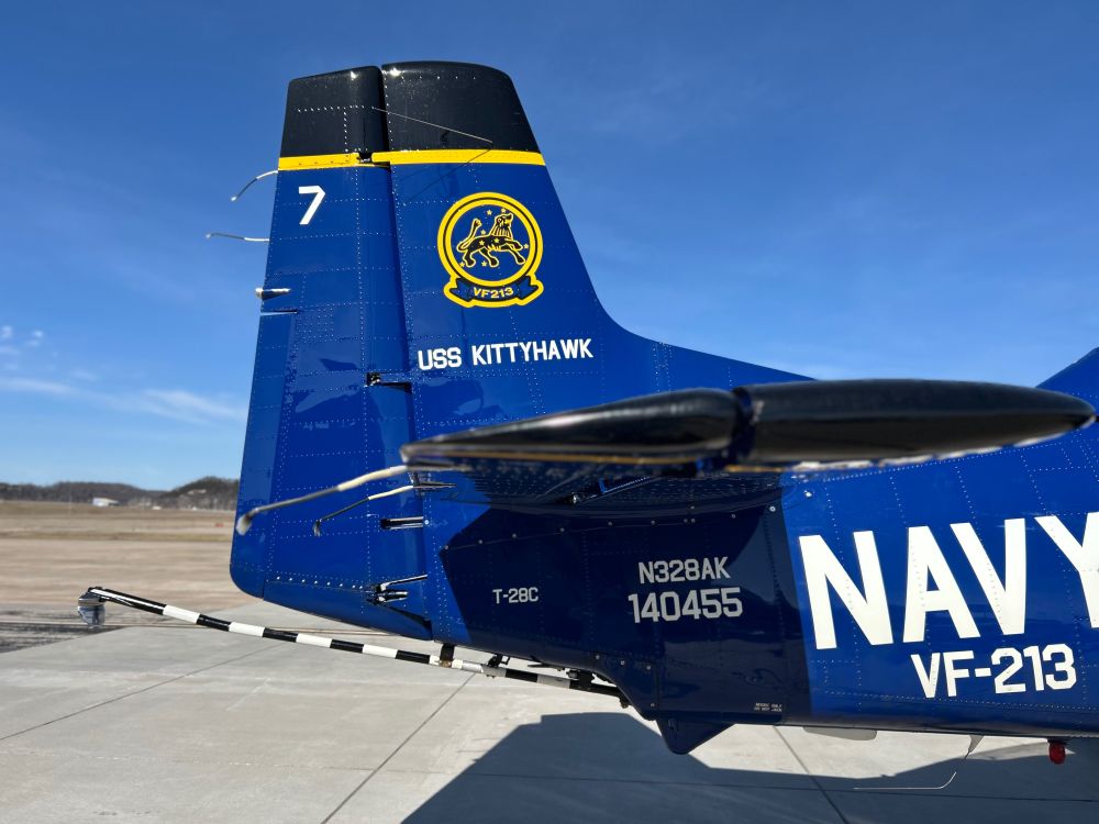 Aircraft tail of a T-28 Trojan in U.S. Navy livery