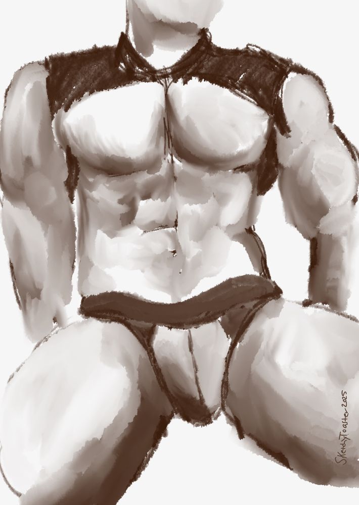 drawing of shirtless male in underwear 