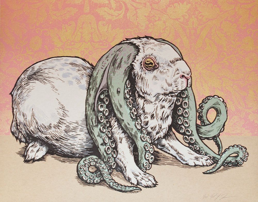 Buntacles: A white rabbit with an octopus’ eye and two green tentacles sprouting from each side of its head in place of ears.