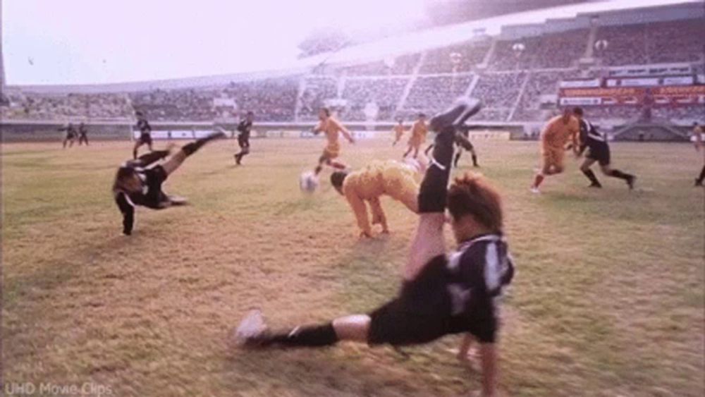 a group of soccer players are playing on a field .